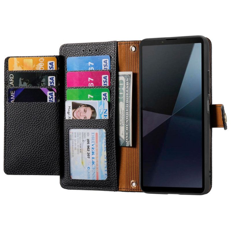 Housse Sony Xperia 10 VI Blocage RFID Porte-Monnaie et Lanière