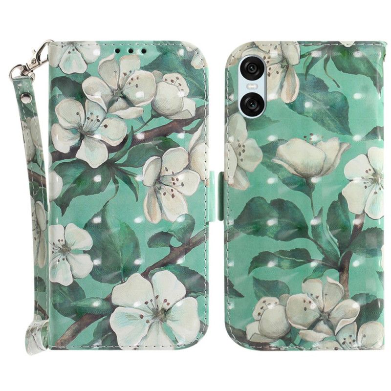 Housse Sony Xperia 10 VI Fleurs Aquarelle à Lanière