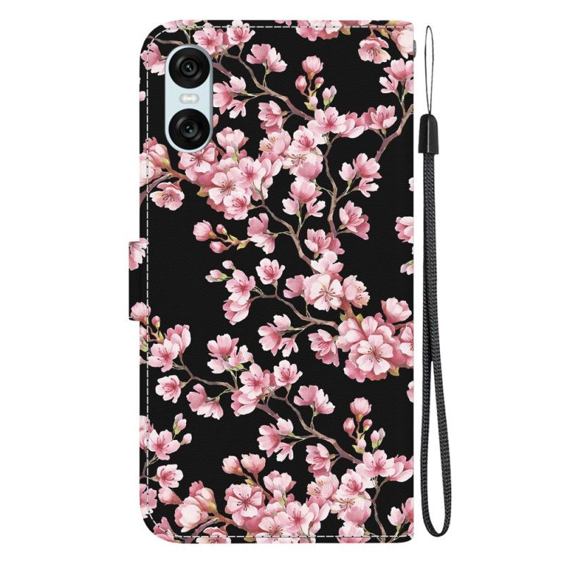 Housse Sony Xperia 10 VI Fleurs de Prunier à Lanière