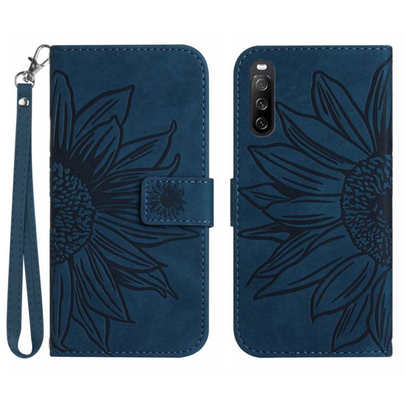 Housse Sony Xperia 10 VI Motif Tournesol à Lanière