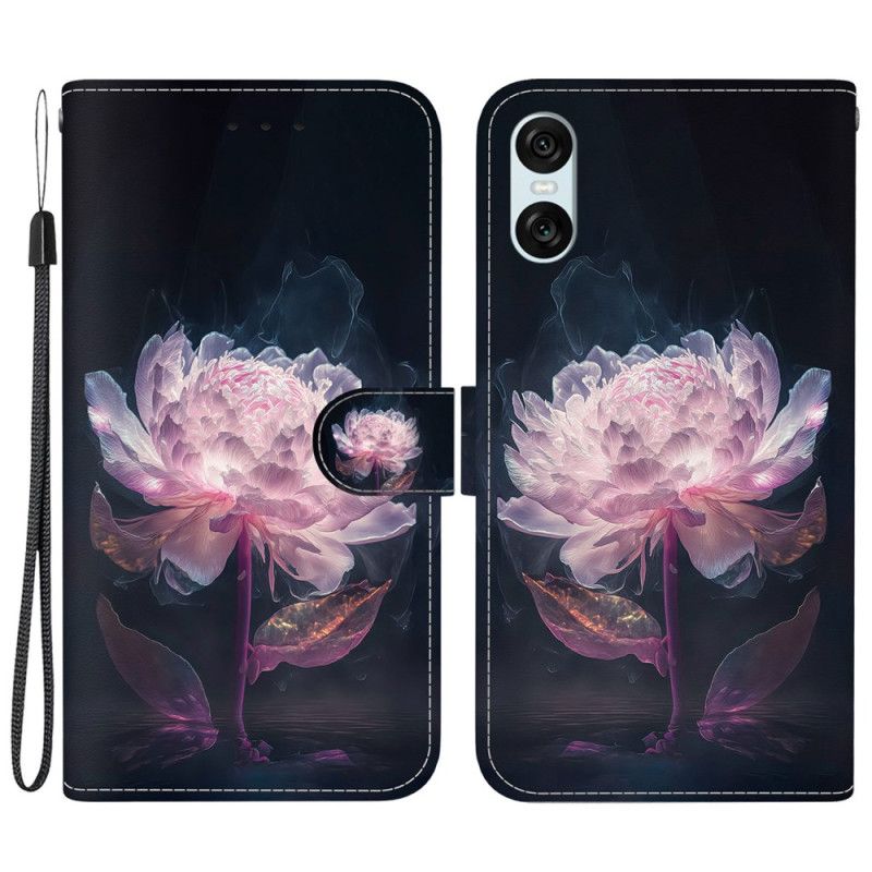 Housse Sony Xperia 10 VI Pivoine Pourpre à Lanière