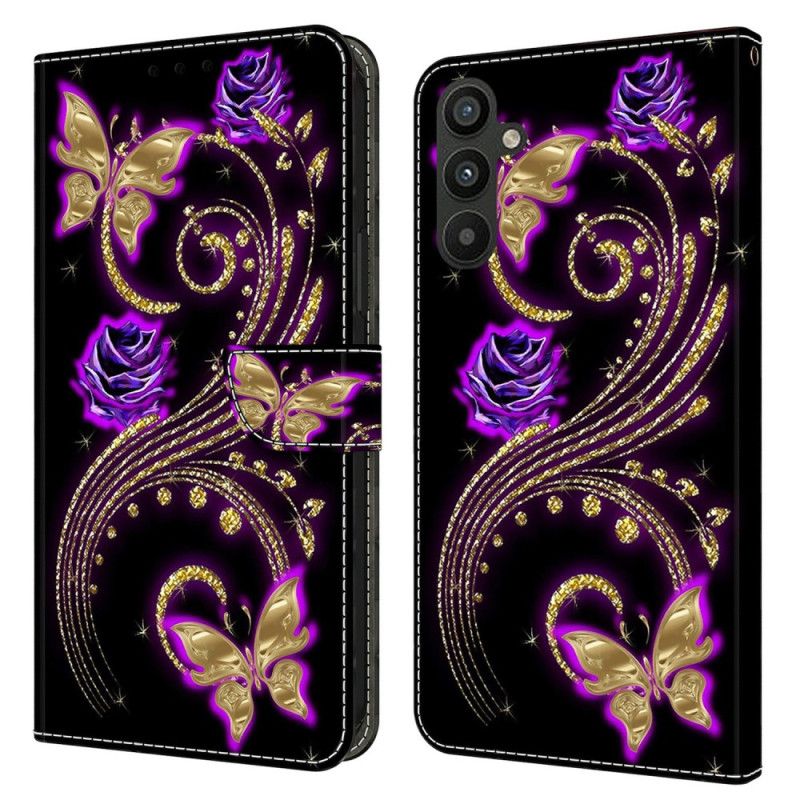 Housse Samsung Galaxy A15 Fleurs Violettes et Papillons