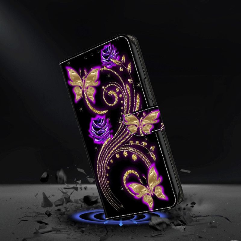 Housse Samsung Galaxy A15 Fleurs Violettes et Papillons