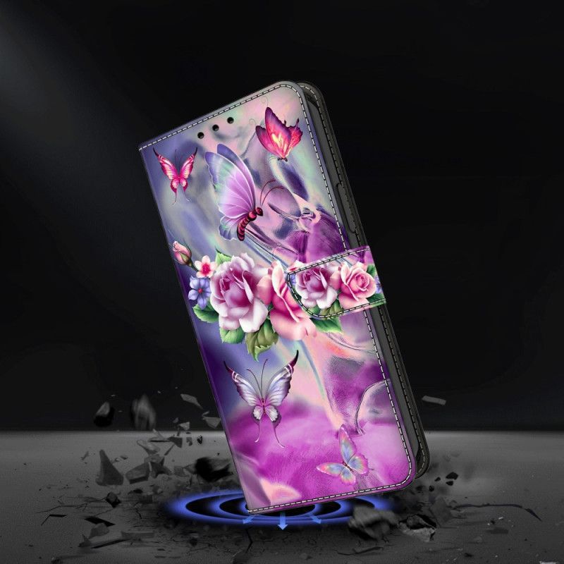 Housse Samsung Galaxy A15 Papillons et Fleurs Violets