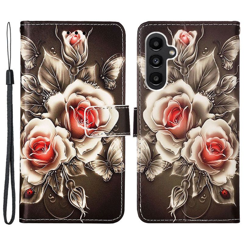 Housse Samsung Galaxy A15 Roses à Lanière