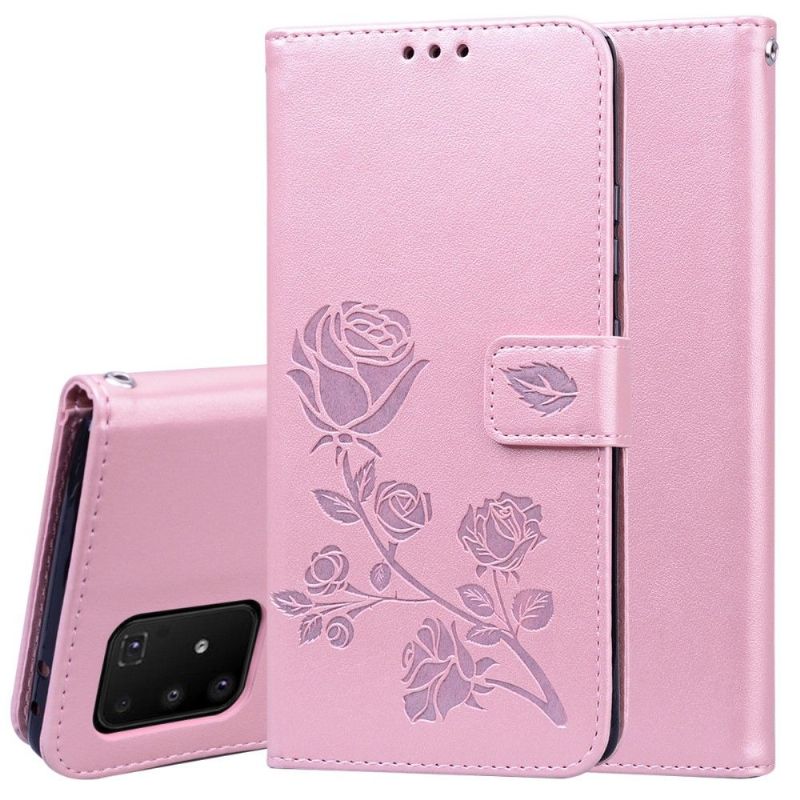 Housse Samsung Galaxy S10 Lite imitation cuir motif rose