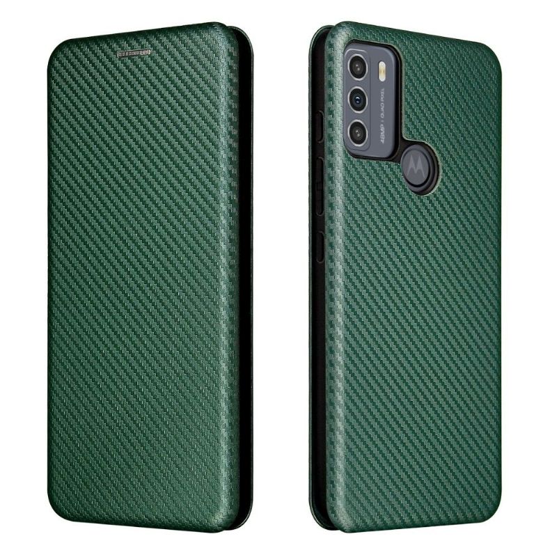 Housse Motorola Moto G50 simili cuir style fibre de carbone