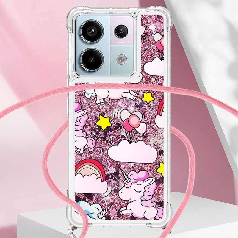 Coque à Cordon Xiaomi Redmi Note 13 Pro 5G / Poco X6 5G Paillettes Motif Cartoon