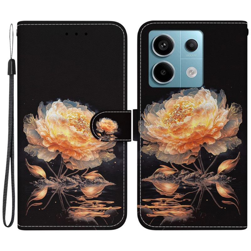 Housse Xiaomi Redmi Note 13 Pro 5G / Poco X6 5G Pivoine Dorée à Lanière