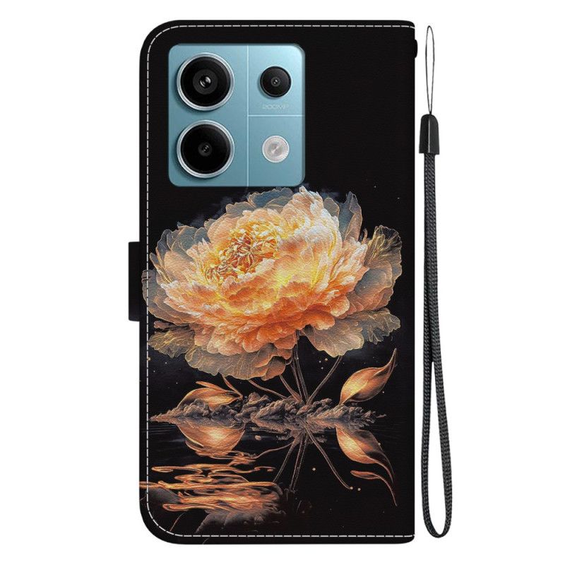 Housse Xiaomi Redmi Note 13 Pro 5G / Poco X6 5G Pivoine Dorée à Lanière