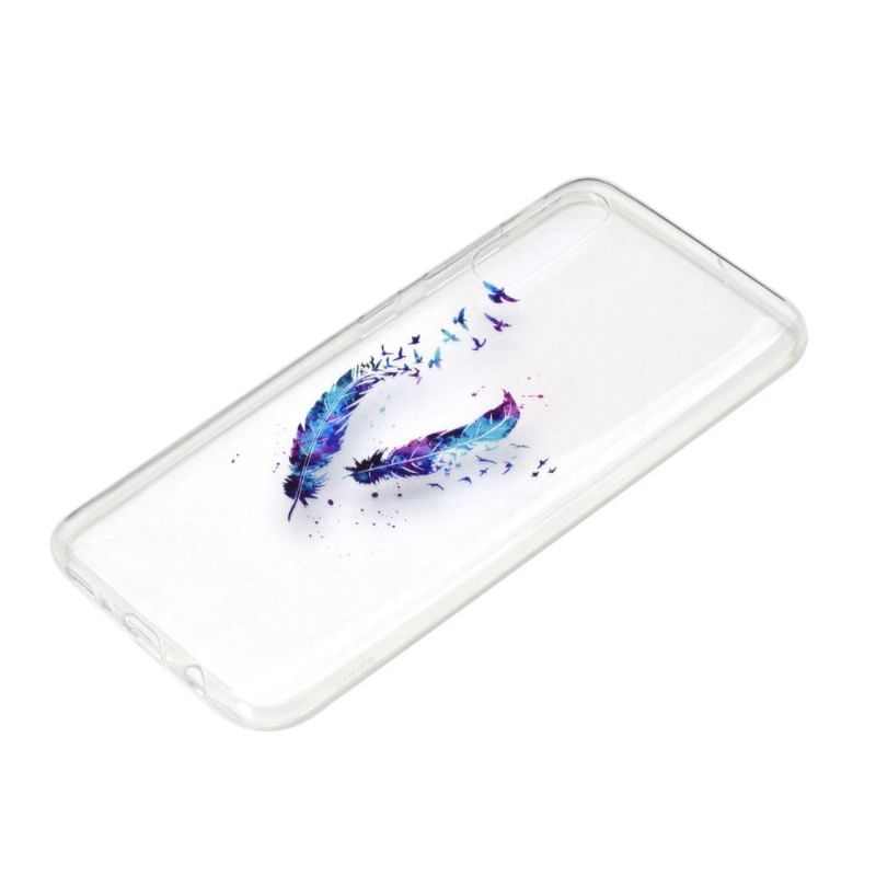 Samsung Galaxy A70 - Coque transparente plumes et oiseaux