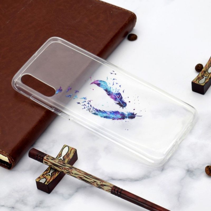 Samsung Galaxy A70 - Coque transparente plumes et oiseaux