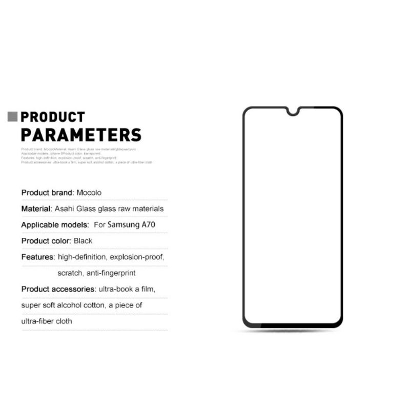 Samsung Galaxy A70 - Protection d’écran en verre trempé full size - Noir