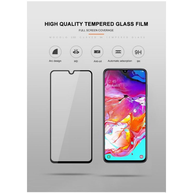 Samsung Galaxy A70 - Protection d’écran en verre trempé full size - Noir