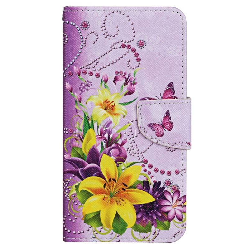 Housse Xiaomi 12T / 12T Pro Papillons aux Fleurs avec Lanière