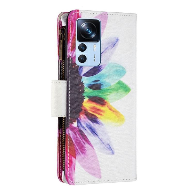 Housse Xiaomi 12T / 12T Pro Poche Zippée Fleur