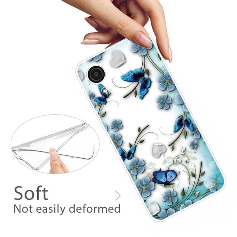 Coque Samsung Galaxy A03 Core papillons et fleurs bleus