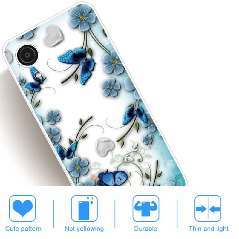 Coque Samsung Galaxy A03 Core papillons et fleurs bleus