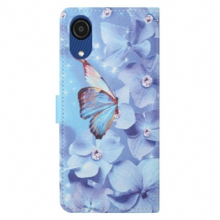 Housse Samsung Galaxy A03 Core Papillon et fleurs bleues