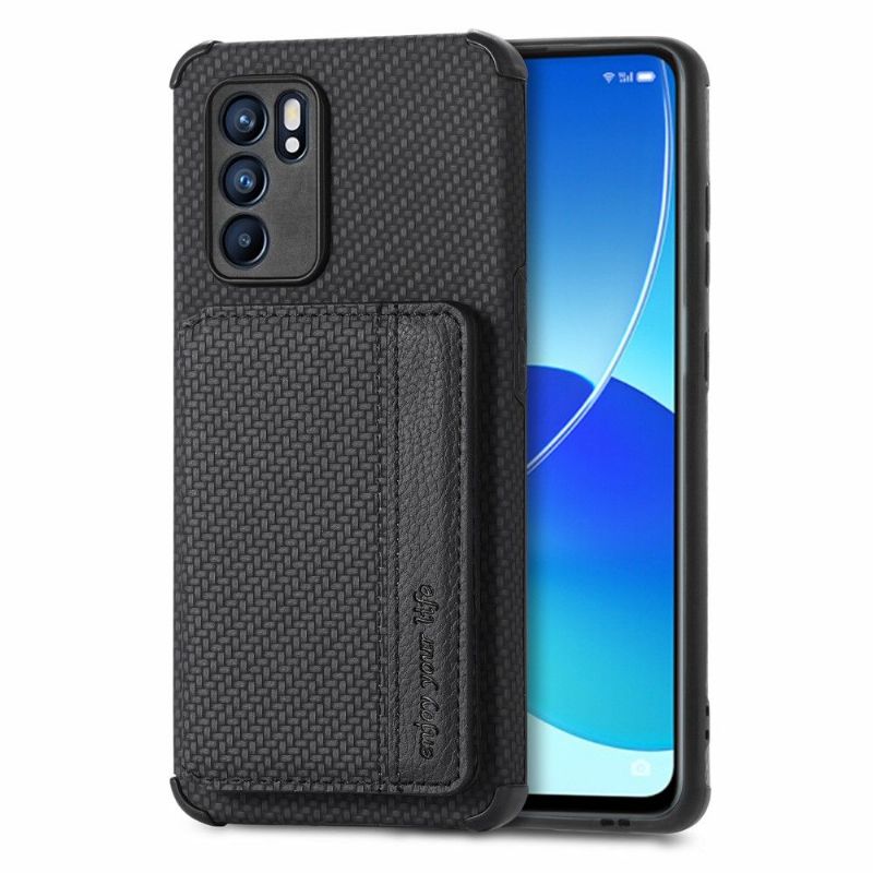 Coque Oppo Reno 6 5G Fibre Carbone Porte Cartes