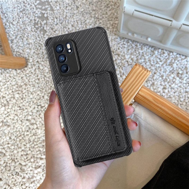 Coque Oppo Reno 6 5G Fibre Carbone Porte Cartes