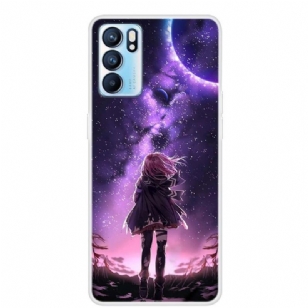 Coque Oppo Reno 6 5G Illustration fille pleine lune