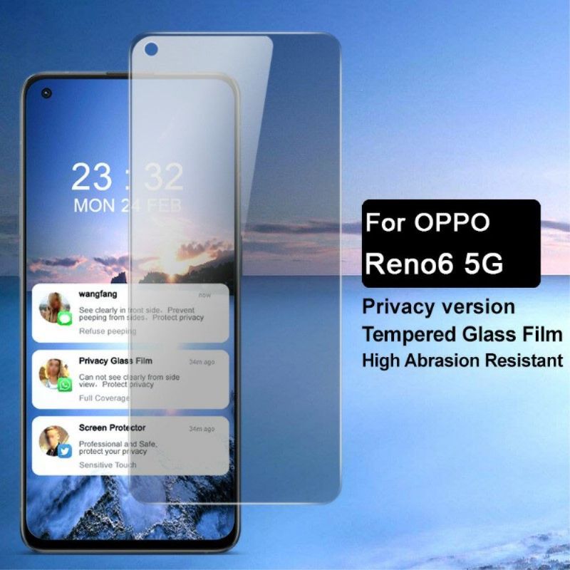 Protection d'écran Oppo Reno 6 5G verre trempé et filtre de confidentialité