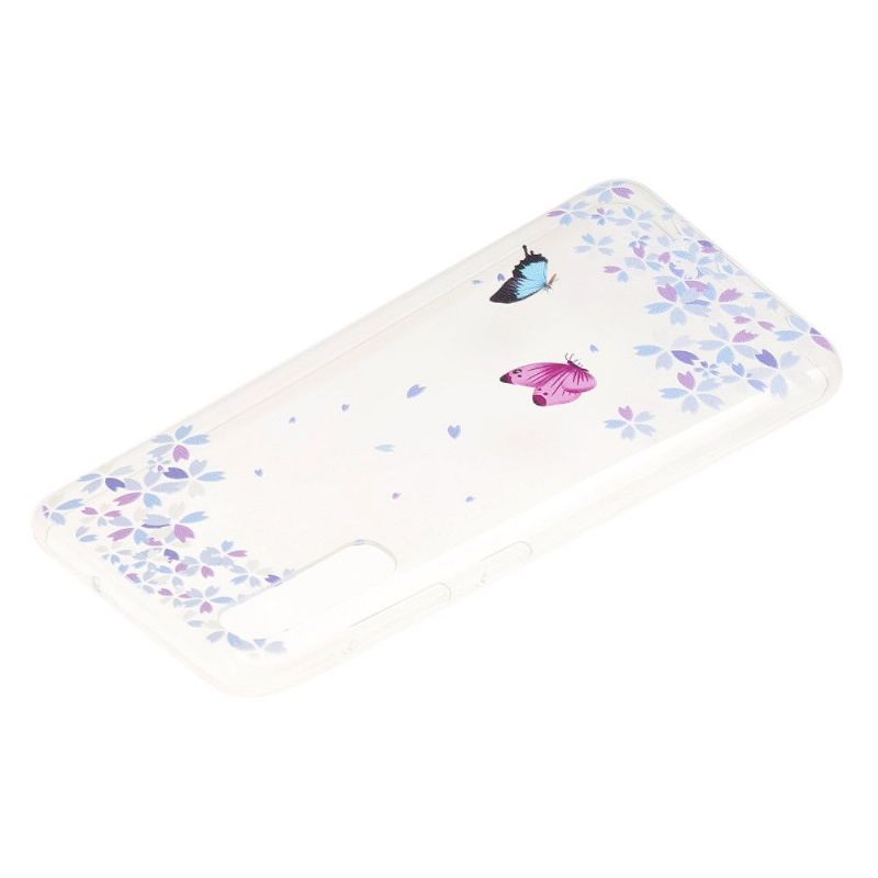 Samsung Galaxy A50 - Coque transparente papillons et fleurs