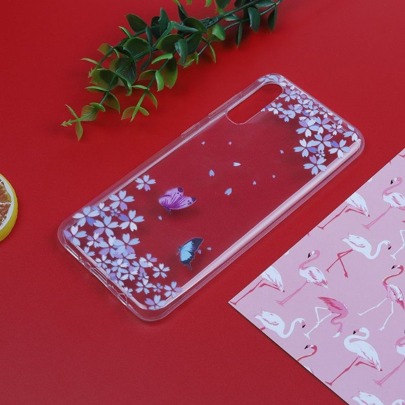 Samsung Galaxy A50 - Coque transparente papillons et fleurs