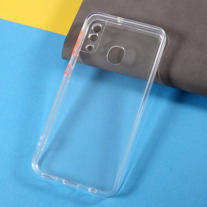 Coque Samsung Galaxy A20e transparente avec boutons rouges