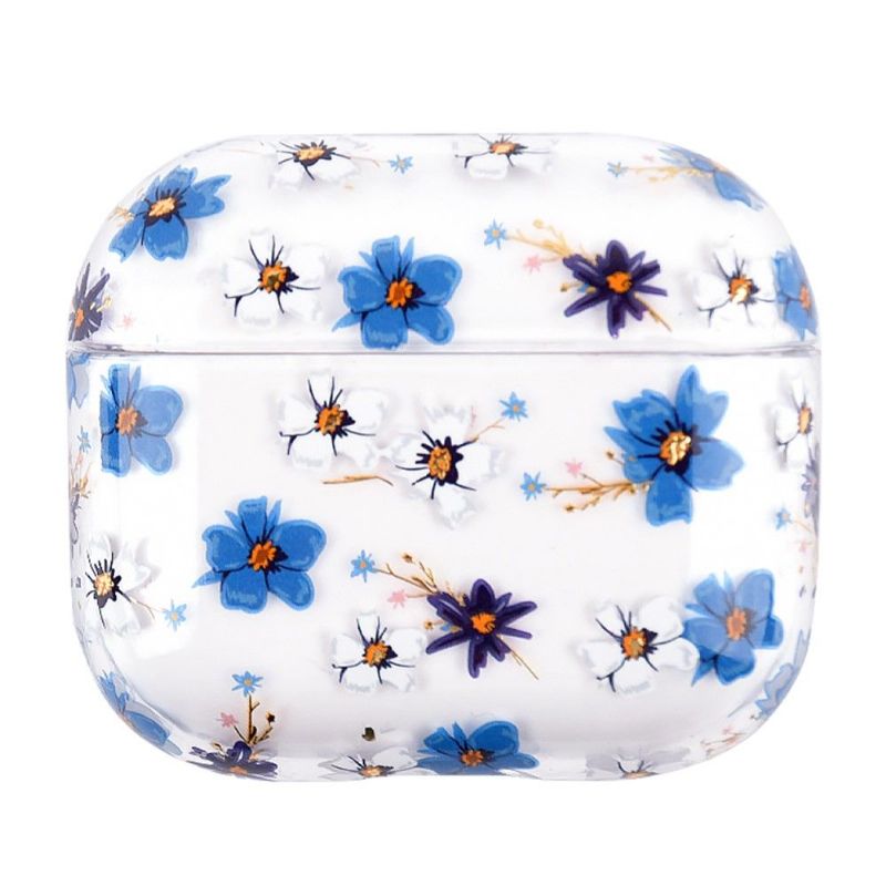 Coque AirPods 3 fleurs blanches et bleues