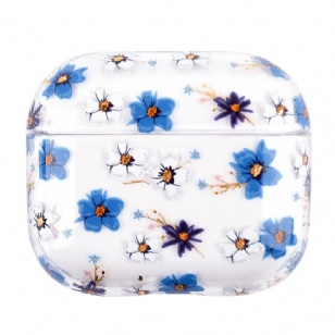 Coque AirPods 3 fleurs blanches et bleues