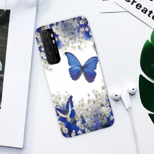 Coque Xiaomi Mi Note 10 Lite Fleurs et Papillons Bleus