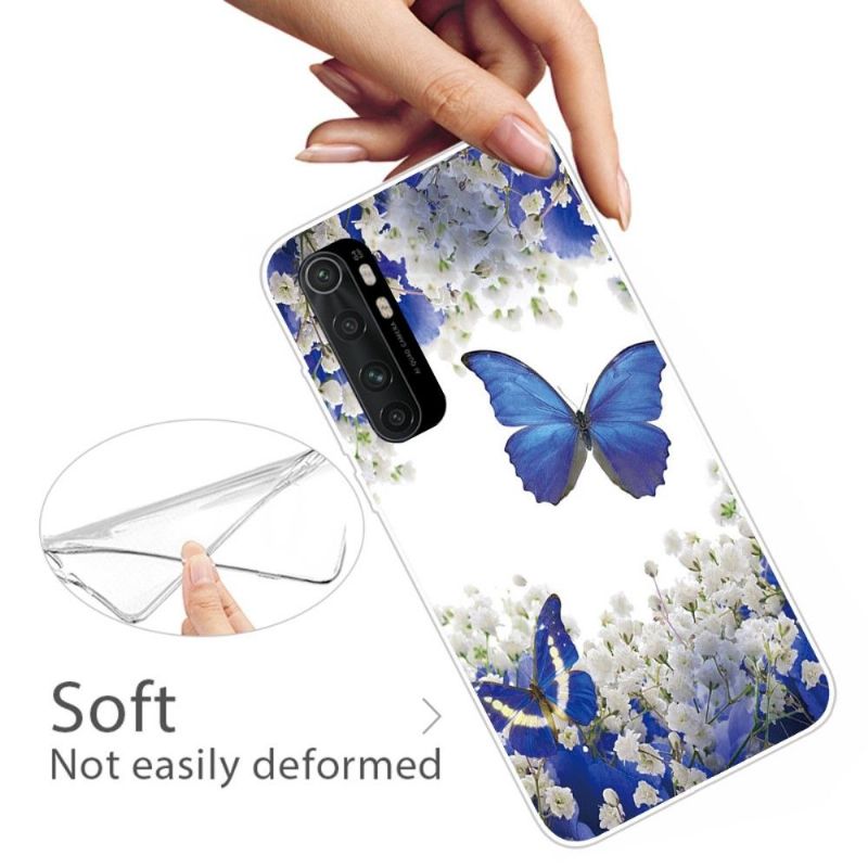 Coque Xiaomi Mi Note 10 Lite Fleurs et Papillons Bleus