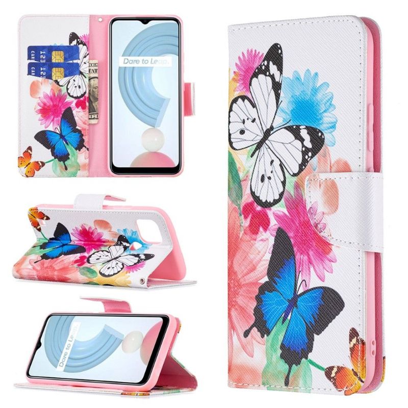 Housse Realme C21 papillons et fleurs colorées