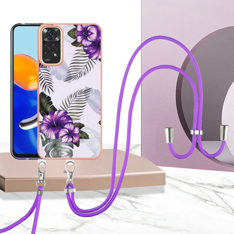 Coque Xiaomi Redmi Note 11 / 11S à cordon fleurs exotiques