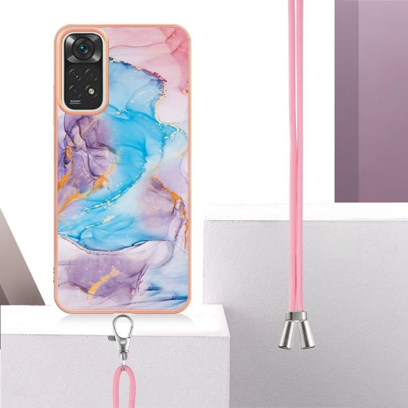 Coque Xiaomi Redmi Note 11 / 11S à cordon marbre coloré bleu