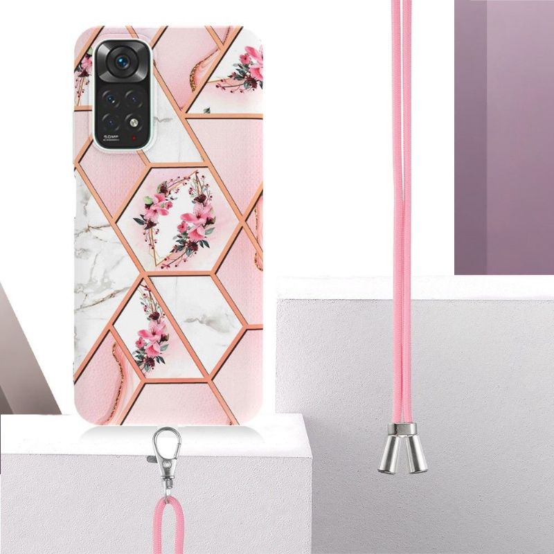 Coque Xiaomi Redmi Note 11 / 11S à cordon marbre et couronne de fleurs