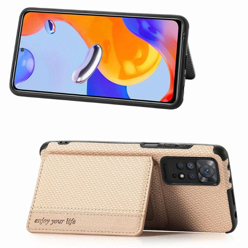 Coque Xiaomi Redmi Note 11 / 11S Fibre Carbone Porte-Cartes Fonction Support