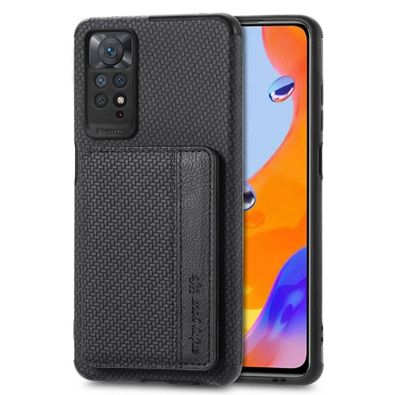 Coque Xiaomi Redmi Note 11 / 11S Fibre Carbone Porte-Cartes Fonction Support