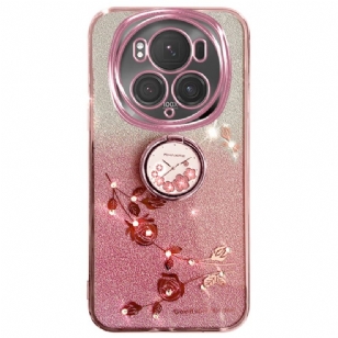 Coque Honor Magic 6 Pro Anneau-Support Fleurs et Strass KADEM