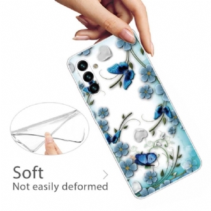 Coque Samsung Galaxy A13 5G papillons et fleurs bleus