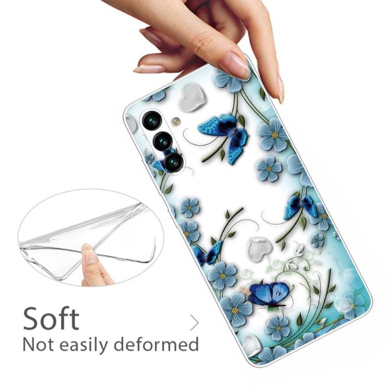 Coque Samsung Galaxy A13 5G papillons et fleurs bleus