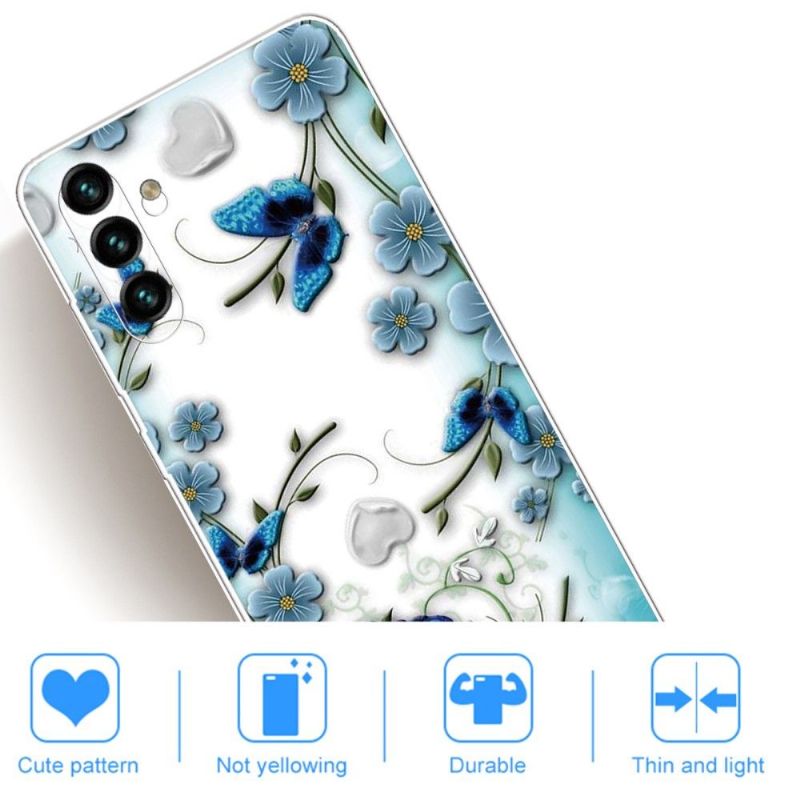 Coque Samsung Galaxy A13 5G papillons et fleurs bleus