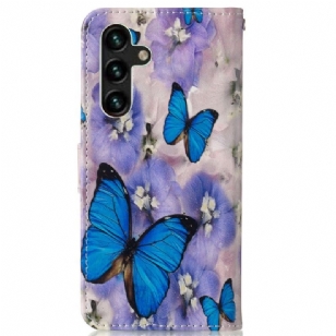 Housse Samsung Galaxy A13 5G Papillons Bleus et Fleurs