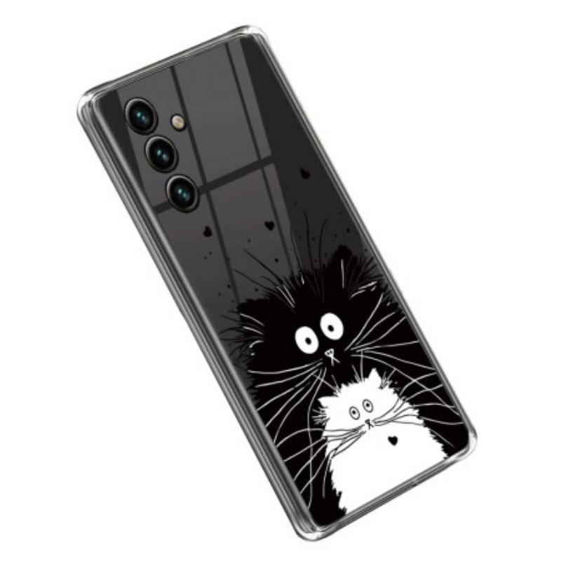 Coque Samsung Galaxy A14 5G / A14 Transparente Chat Blanc Chat Noir