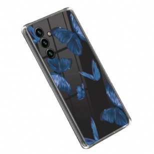 Coque Samsung Galaxy A14 5G / A14 Transparente Papillons Bleus