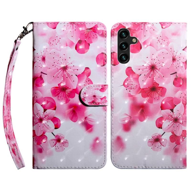 Housse Samsung Galaxy A14 5G / A14 Fleurs Roses à Lanière