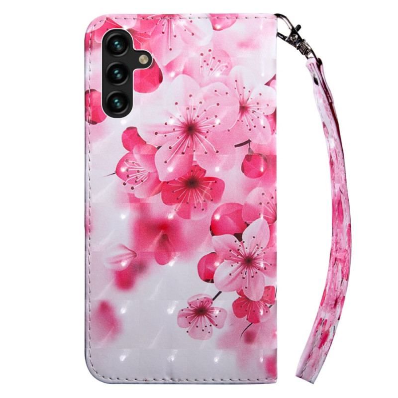 Housse Samsung Galaxy A14 5G / A14 Fleurs Roses à Lanière