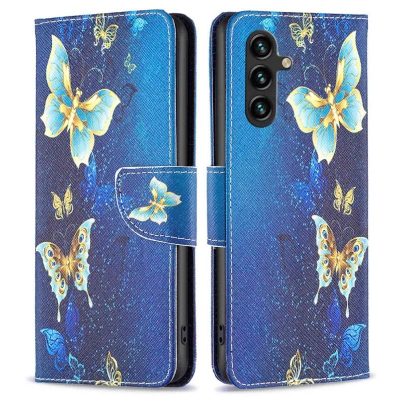 Housse Samsung Galaxy A14 5G / A14 Papillons Dorés